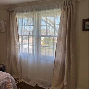 Peri Cream 98" Pinch Pleat SILK-LOOK Curtains. Set of 2
